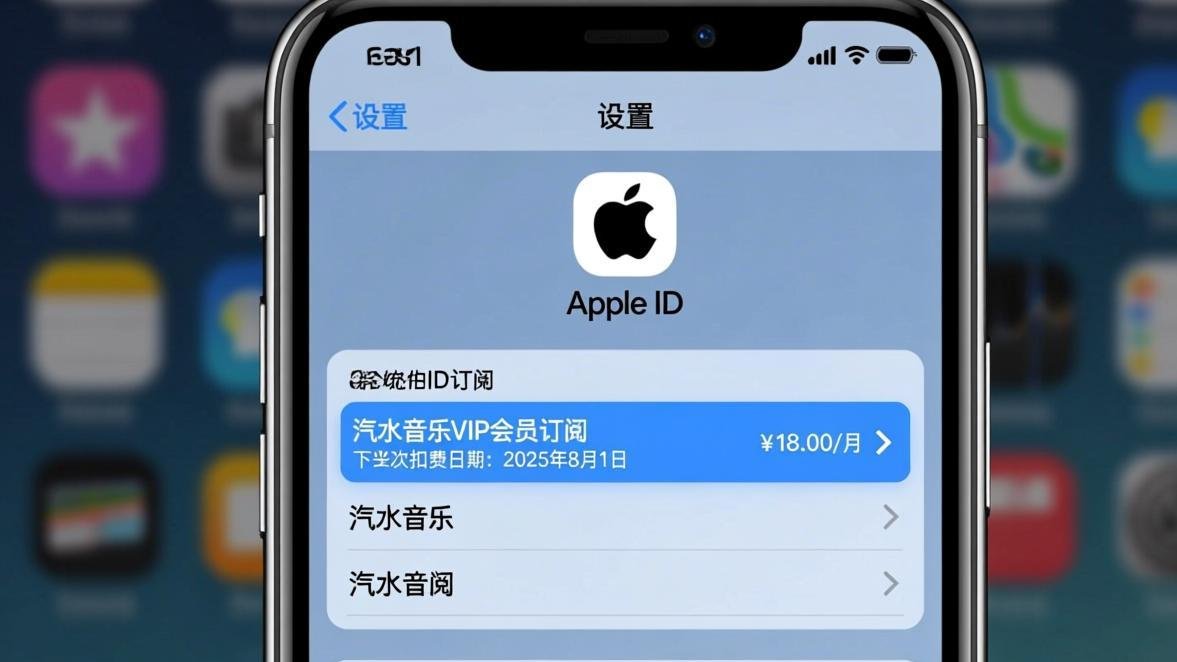 iPhone iOS设置Apple ID订阅管理页面,显示汽水音乐订阅项目及取消选项