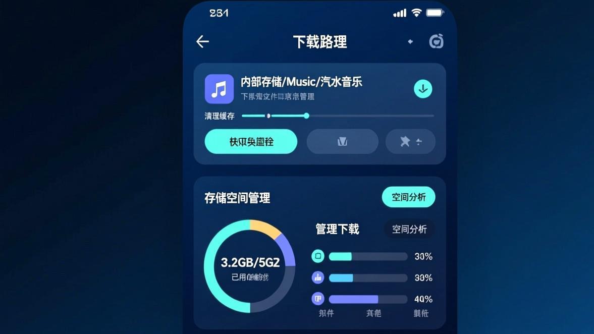 汽水音乐下载管理和缓存清理设置界面