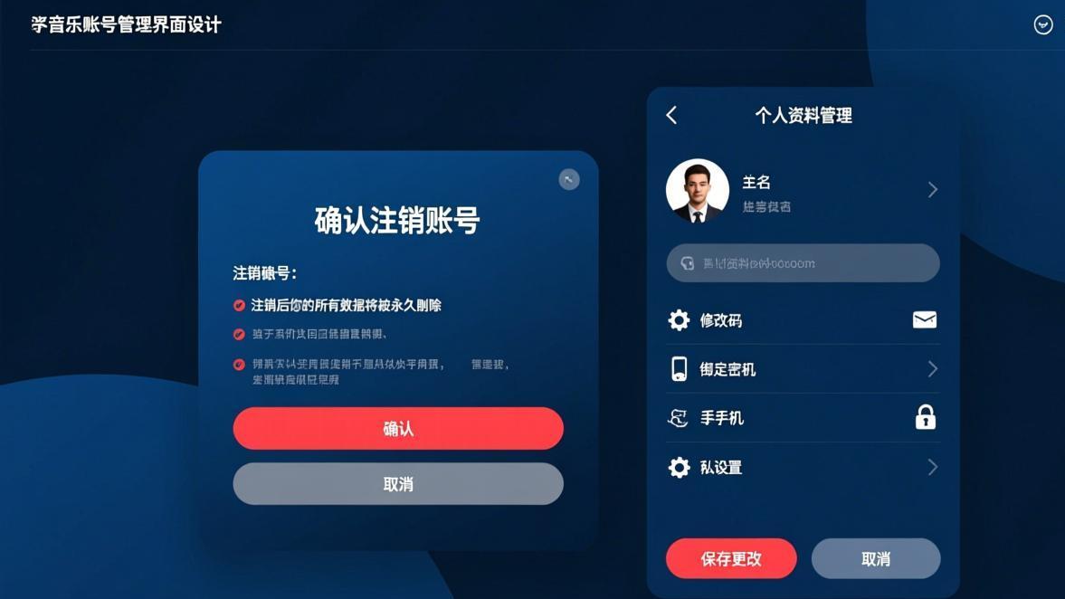汽水音乐账号注销和个人资料管理界面