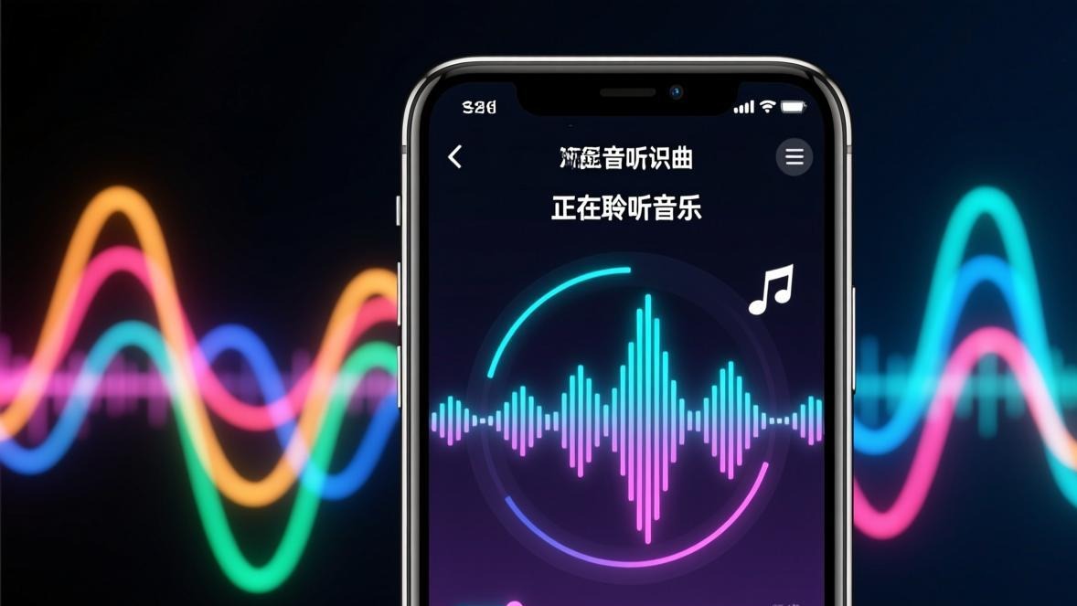汽水音乐环境识曲正在识别中的动画界面,按钮旋转等待识别结果