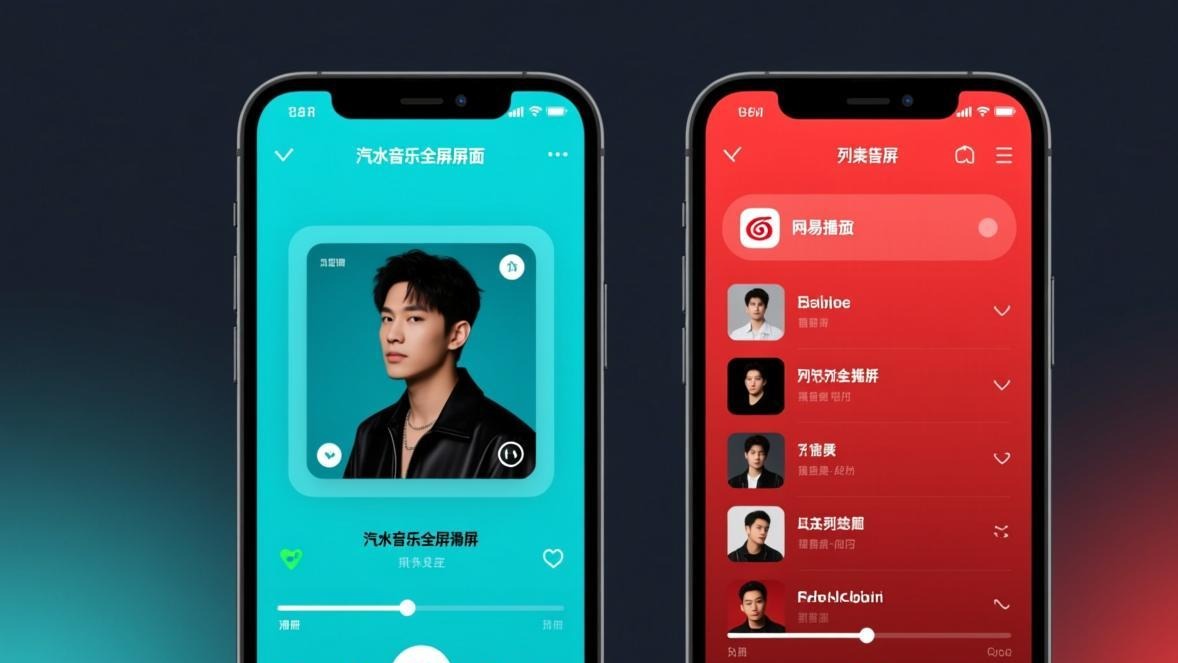 汽水音乐和网易云音乐App界面并列对比