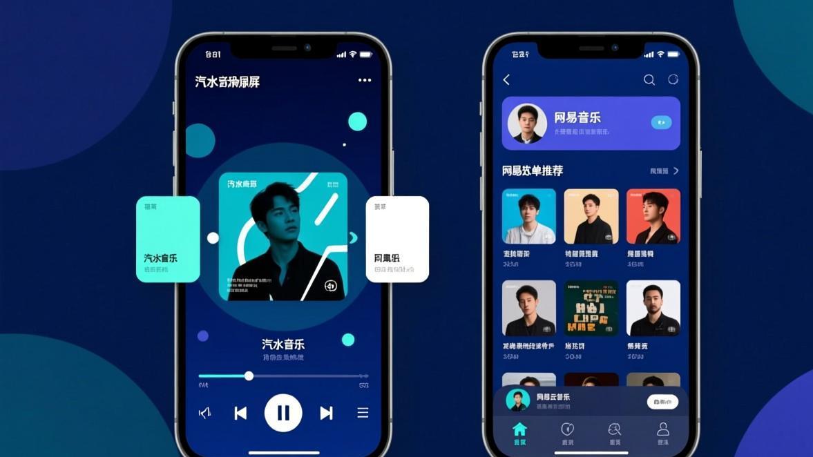汽水音乐和网易云音乐App界面并排对比